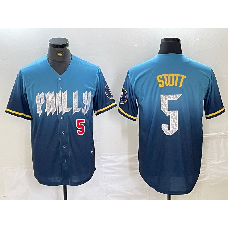 seanshop  Philadelphia Phillies #5 Bryson Stott Blue  2024 City Player Number Cool Base Stitched Jerseys