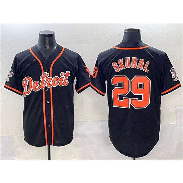 seanshop Detroit Tigers #29 Tarik Skubal Black  With Patch Cool Base Stitched Jersey