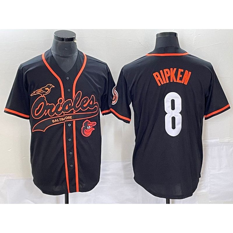 seanshop Baltimore Orioles #8 Cal Ripken Jr Black  With Patch Cool Base Stitched Jersey