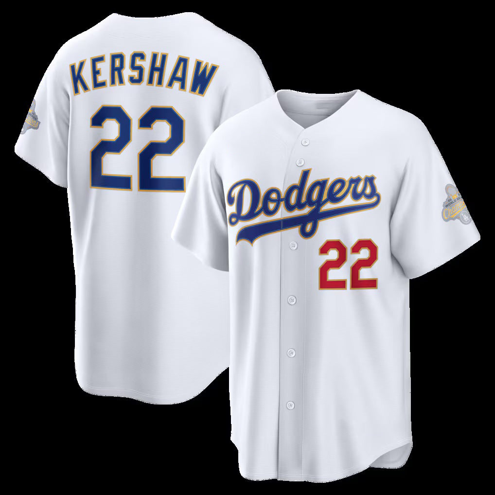 seanshop Los Angeles Dodgers #22 Clayton Kershaw White  2026 Gold Collection Stadium Jersey