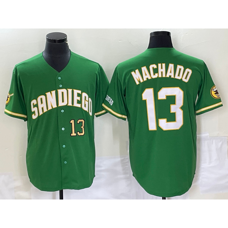 seanshop  San Diego Padres #13 Manny Machado Number Green  Cool Base Stitched Jersey