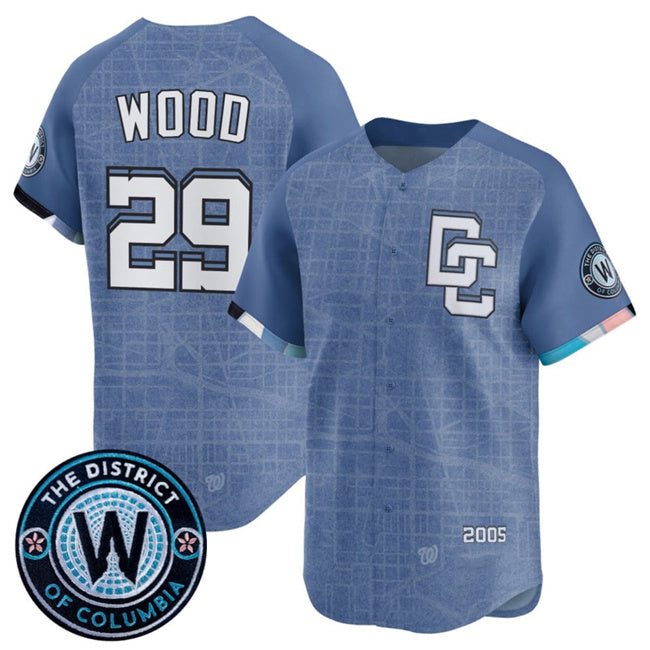seanshop   Washington Nationals #29 James Wood Blue  2025 City Connect Limited Stitched Jersey