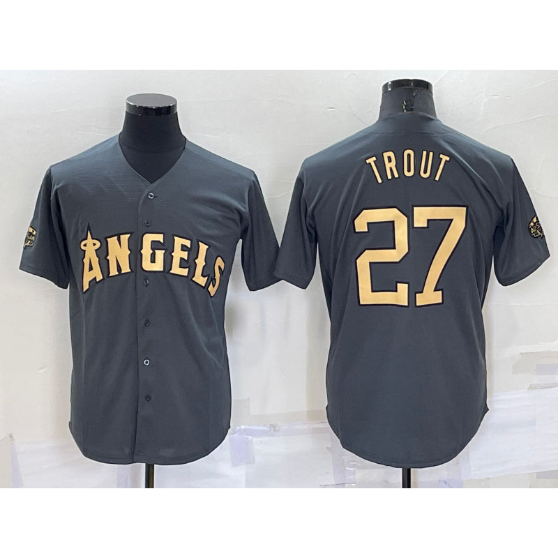seanshop Los Angeles Angels #27 Mike Trout Grey  2022 All Star Stitched Cool Base Jersey