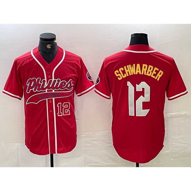 seanshop  Philadelphia Phillies #12 Kyle Schwarber Red  2024 City Connect Limited Stitched Jerseys