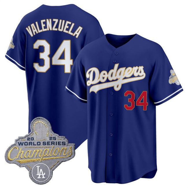 seanshop Los Angeles Dodgers #34 Fernando Valenzuela Royal  2026 Alternate Gold Collection Stadium Stitched Jersey