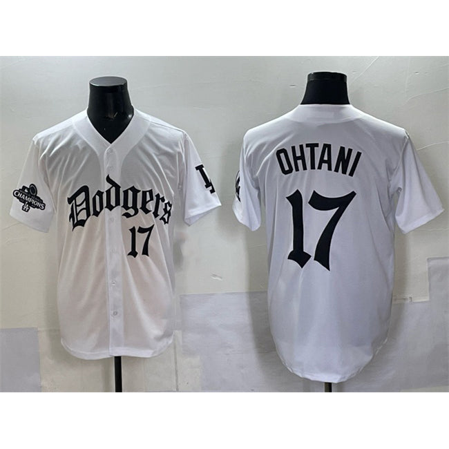 seanshop Los Angeles Dodgers #17 Shohei Ohtani White  2025 LA Gothic Style With 2024 World Series Champions Patch Vapor Premier Limited Stitched Jersey