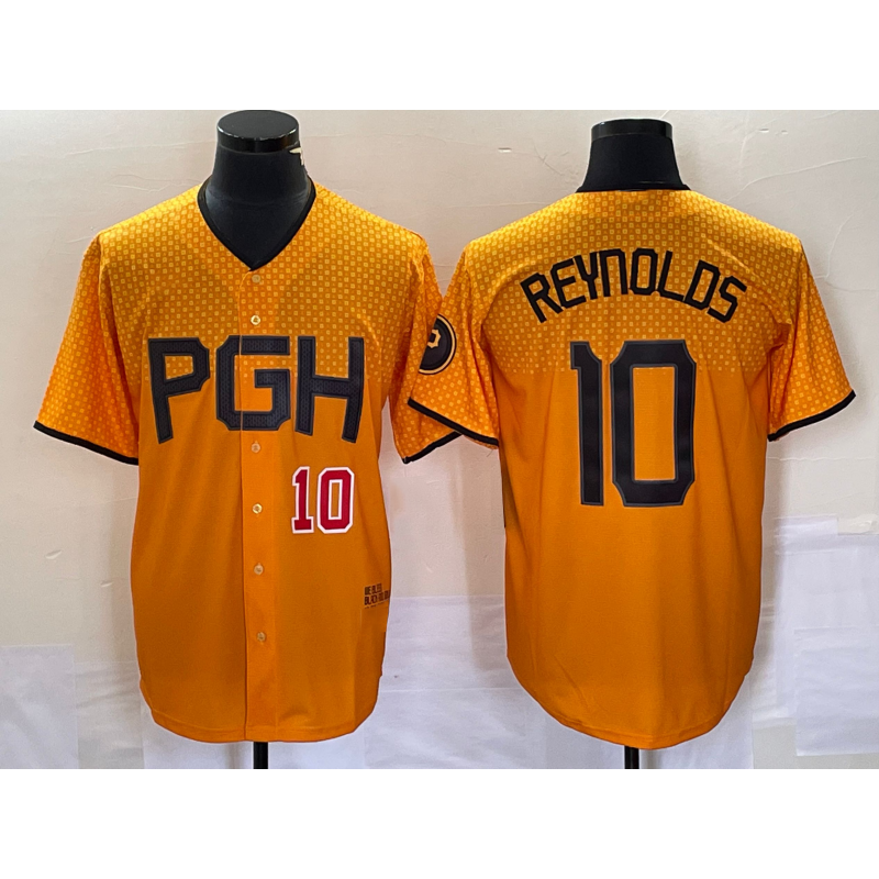 seanshop  Pittsburgh Pirates #10 Bryan Reynolds Number Gold  2023 City Connect Stitched Jersey 3