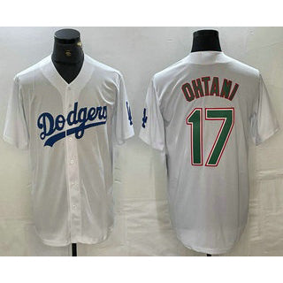 seanshop Los Angeles Dodgers #17 Shohei Ohtani White Green  Stitched Cool Base Jerseys