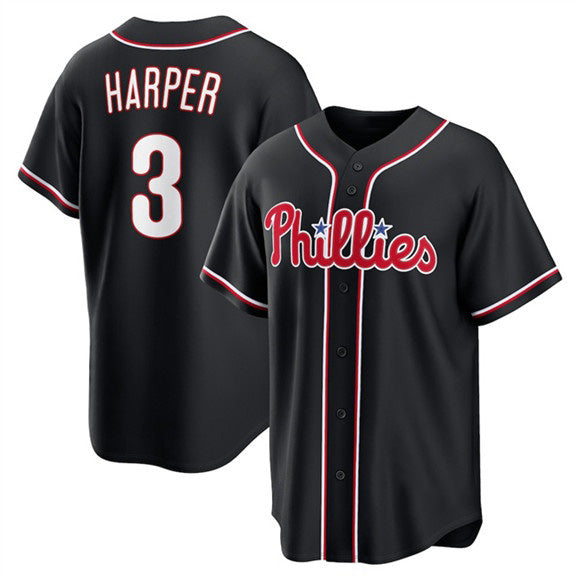 seanshop  Philadelphia Phillies #3 Bryce Harper Fashion Black  Out Stitched Baseball Jersey