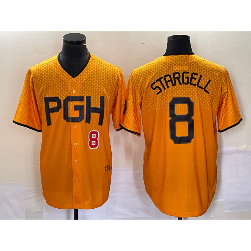 seanshop  Pittsburgh Pirates #8 Willie Stargell Number Gold  2023 City Connect Stitched Jersey 3