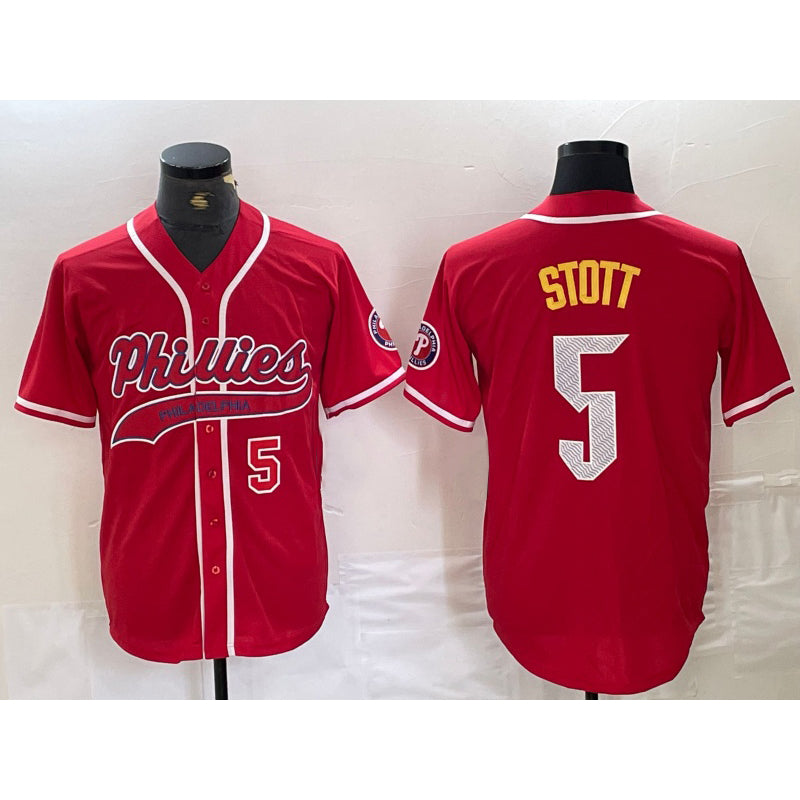 seanshop  Philadelphia Phillies #5 Bryson Stott Number Red  Cool Base Stitched Jerseys