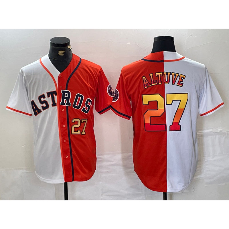seanshop Houston Astros #27 Jose Altuve Number White Orange  Split Stitched Jersey