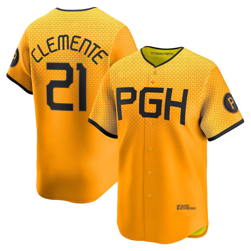 seanshop  Pittsburgh Pirates #21 Roberto Clemente Gold  City Connect Limited Player Jersey