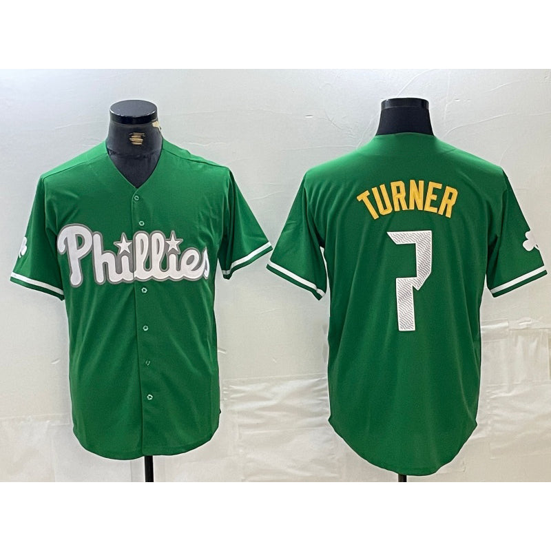 seanshop  Philadelphia Phillies #7 Trea Turner Kelly Green  Cool Base Jersey