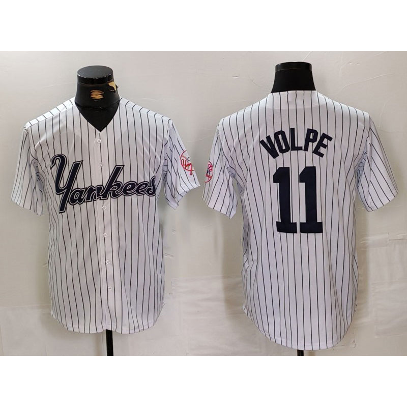 seanshop  New York Yankees #11 Anthony Volpe White  Pinstripe Fashion Cool Base Jersey 2