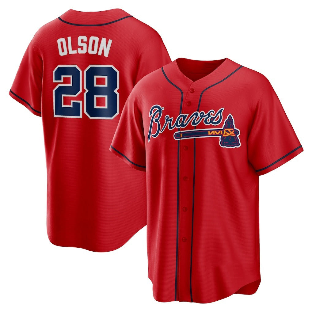 seanshop Atlanta Braves #28 Matt Olson Red  Alternate 2 Replica Jersey