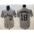 seanshop Los Angeles Dodgers #18 Yoshinobu Yamamoto Grey  LA Gothic Style With 2025 World Series Champions Patch Limited Stitched Jersey