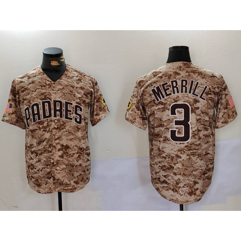 seanshop  San Diego Padres #3 Jackson Merrill Camo  Cool Base Stitched Jersey