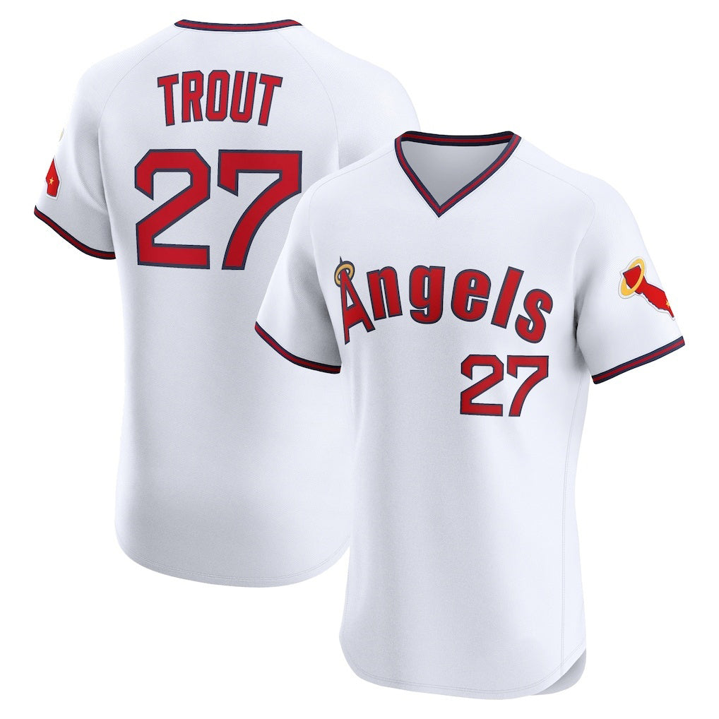 seanshop Los Angeles Angels #27 Mike Trout White  Alternate 2 Elite Jersey