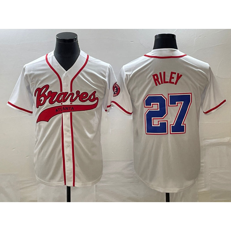seanshop Atlanta Braves #27 Austin Riley White  Cool Base With Patch Stitched Jersey 2