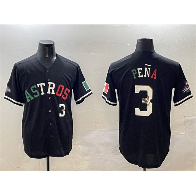 seanshop Houston Astros #3 Jeremy Pena Black  Mexico With World Serise Champions Patch Cool Base Stitched Jersey
