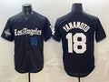 seanshop Los Angeles Dodgers #18 Yoshinobu Yamamoto Black  2025 World Series Champions Patch 'Gothic Edition' Vapor Premier Limited Stitched Jersey