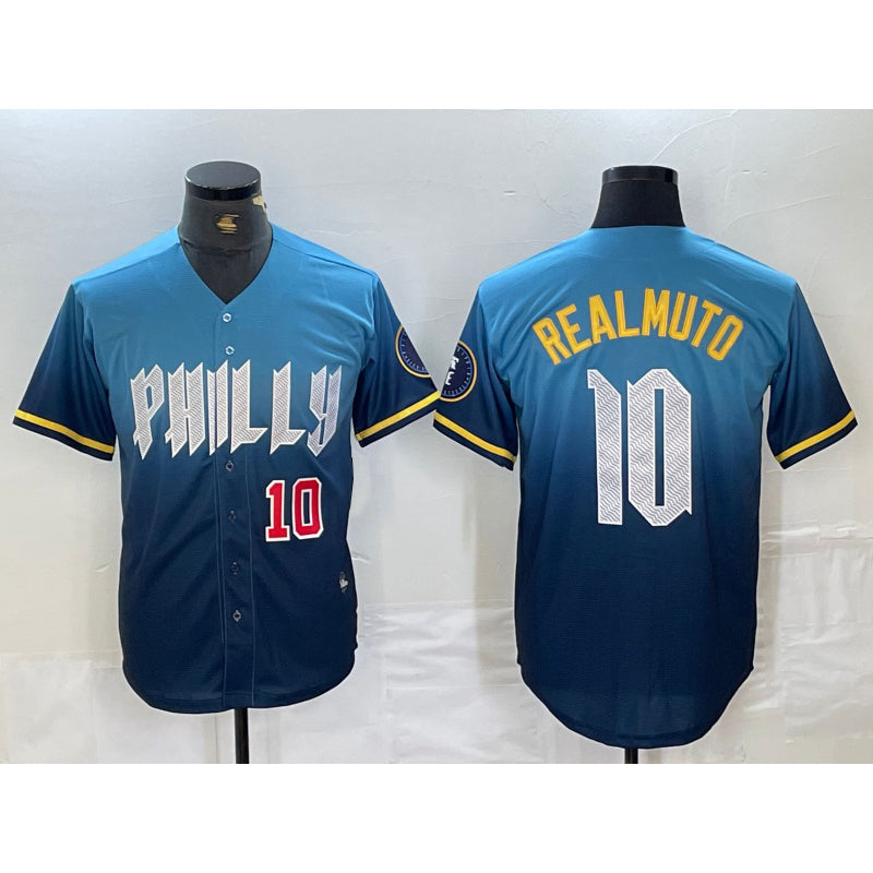 seanshop  Philadelphia Phillies #10 JT Realmuto Number Blue  2024 City Connect Limited Stitched Jerseys