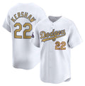 seanshop Los Angeles Dodgers #22 Clayton Kershaw White  2025 Gold Collection Limited Stitched Jersey