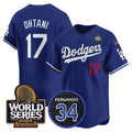 seanshop Los Angeles Dodgers #17 Shohei Ohtani Royal  2024 World Series With Fernando Memorial Patch Limited Stitched Jersey 2