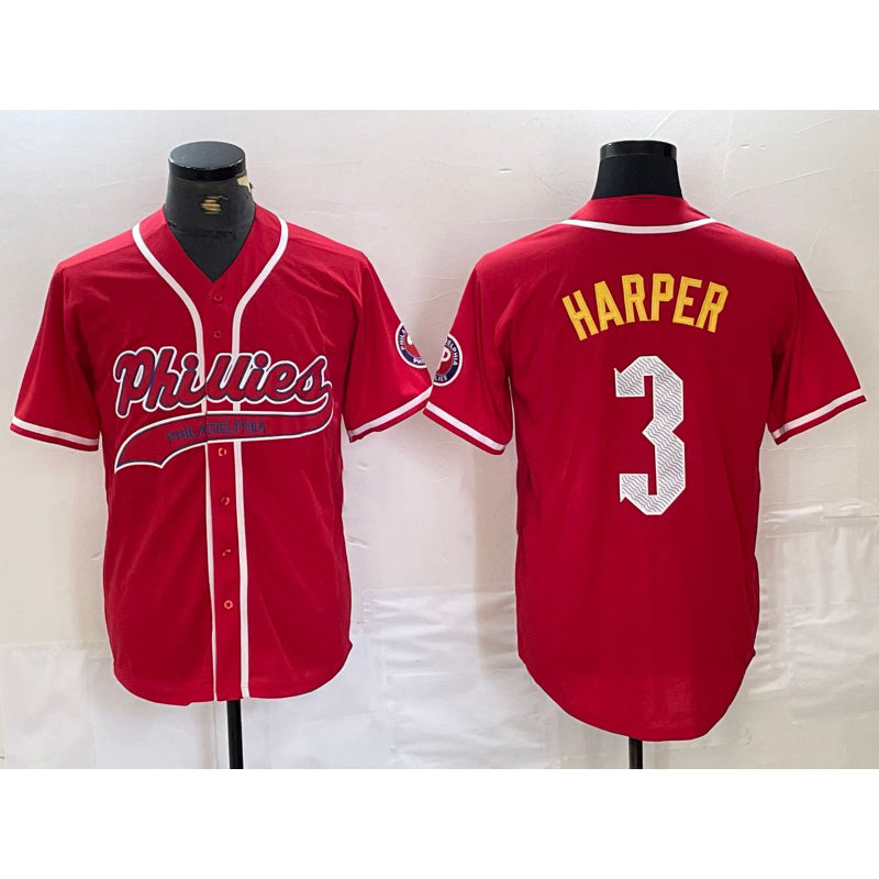 seanshop  Philadelphia Phillies #3 Bryce Harper Red  Cool Base Stitched Jersey