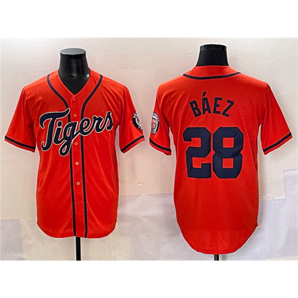seanshop Detroit Tigers #28 Javier B¨¢ez Orange  With Patch Cool Base Stitched Jersey