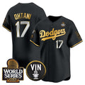 seanshop Los Angeles Dodgers #17 Shohei Ohtani Black Gold  2024 World Series Vin & Kobe Patch Limited Stitched Jersey
