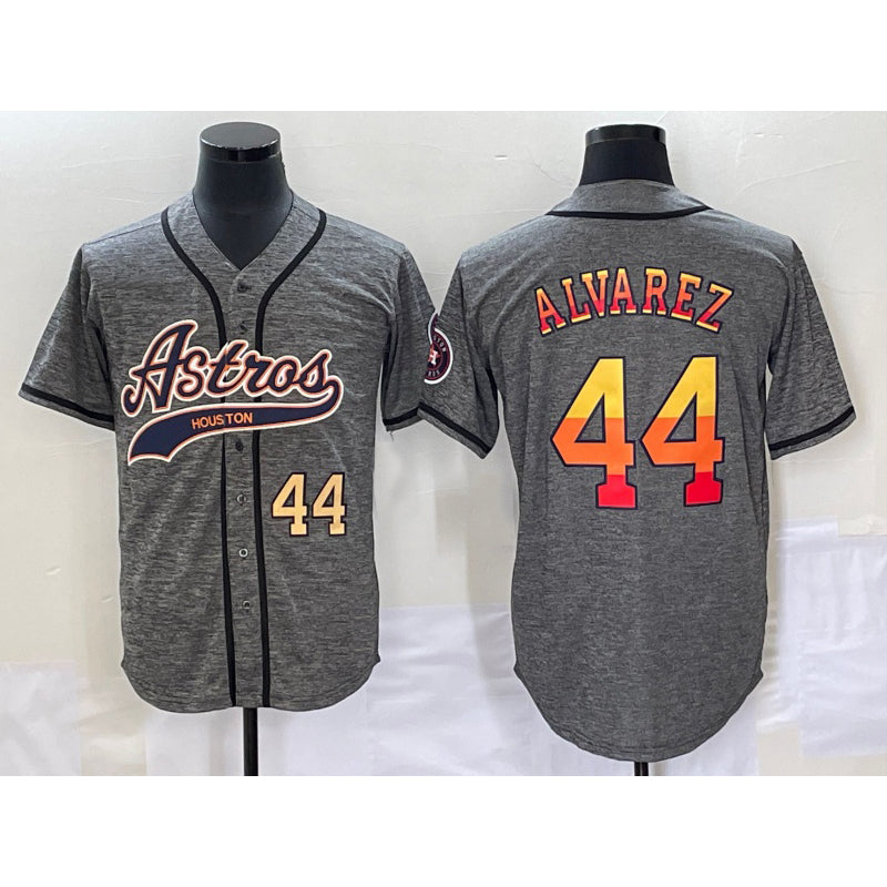 seanshop Houston Astros #44 Yordan Alvarez Number Grey  Gridiron Cool Base Stitched Jersey