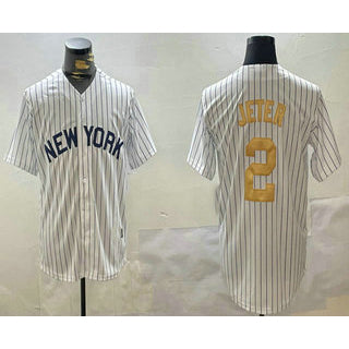 seanshop  New York Yankees #2 Derek Jeter White  Pinstripe Name Fashion Cool Base Jersey