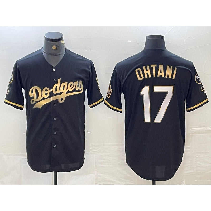 seanshop Los Angeles Dodgers #17 Shohei Ohtani Black Gold  Stitched Cool Base Jerseys