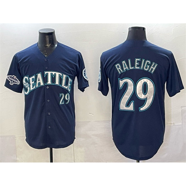 seanshop  Seattle Mariners #29 Cal Raleigh Navy  With 2025 AL West Division Champions Patch Limited Stitched jersey