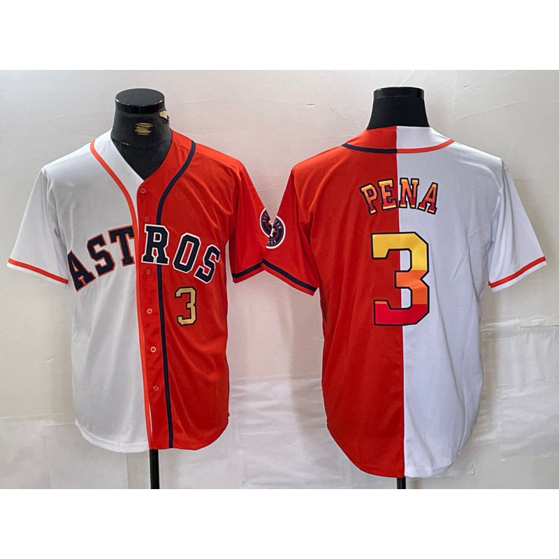 seanshop Houston Astros #3 Jeremy Pena Number White Orange  Split Stitched Jersey 2