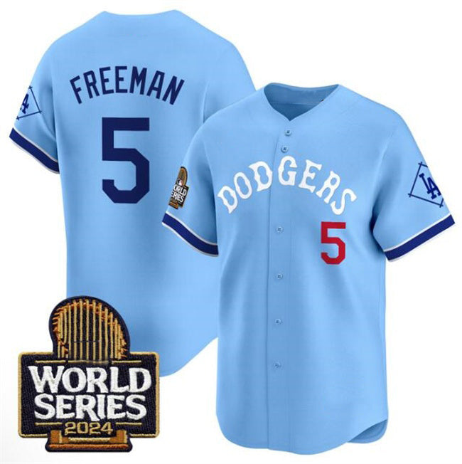 seanshop Los Angeles Dodgers #5 Freddie Freeman Blue  With 2024 World Series Patch Vapor Premier Limited Stitched Jersey
