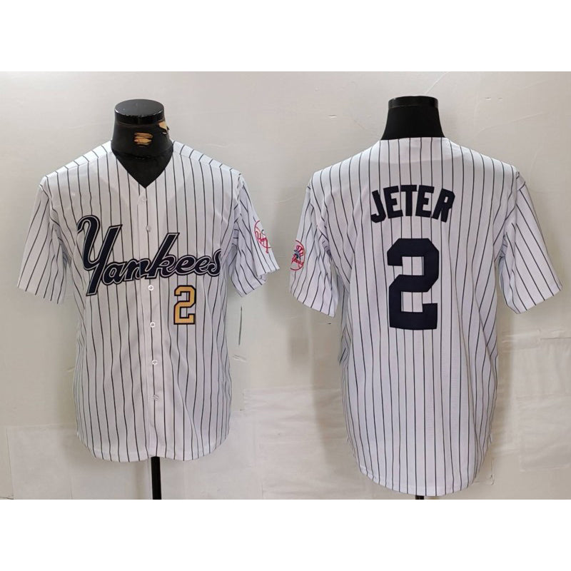 seanshop  New York Yankees #2 Derek Jeter White  Pinstripe Fashion Cool Base Jerseys 2