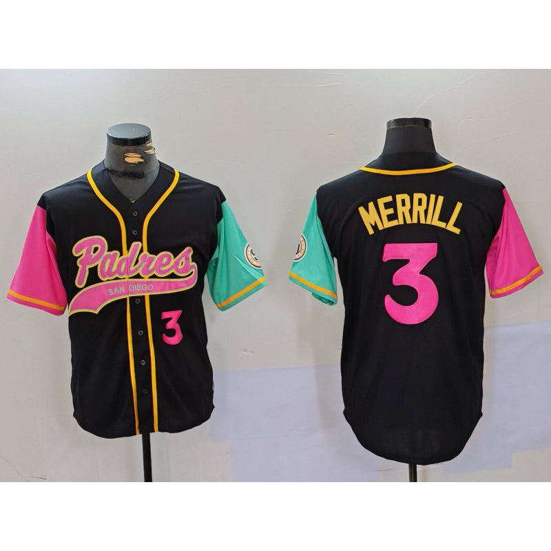 seanshop  San Diego Padres #3 Jackson Merrill Number Black  NEW 2023 City Connect Cool Base Stitched Jersey