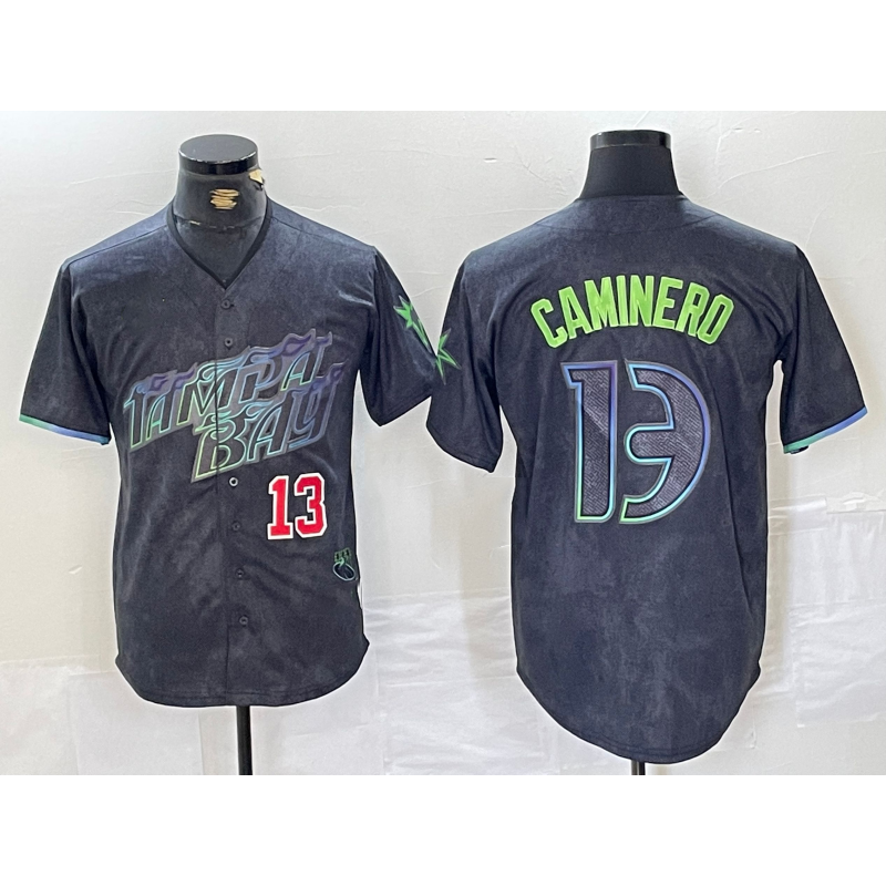 seanshop  Tampa Bay Rays #13 Junior Caminero Number Charcoal  2024 City Connect Limited Stitched Jersey 2