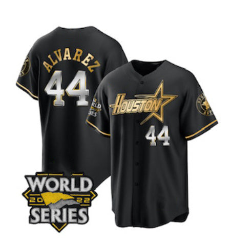 seanshop Houston Astros #44 Yordan Alvarez Black Gold  2022 World Series Stitched Jersey