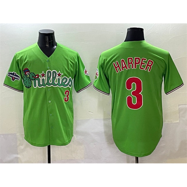 seanshop  Philadelphia Phillies #3 Bryce Harper Light Green  Phanatic With 2024 Division Champions Patch Limited Stitched Jersey