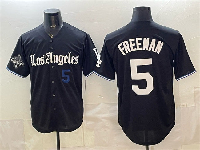 seanshop Los Angeles Dodgers #5 Freddie Freeman Black  2025 World Series Champions Patch 'Gothic Edition' Vapor Premier Limited Stitched Jersey