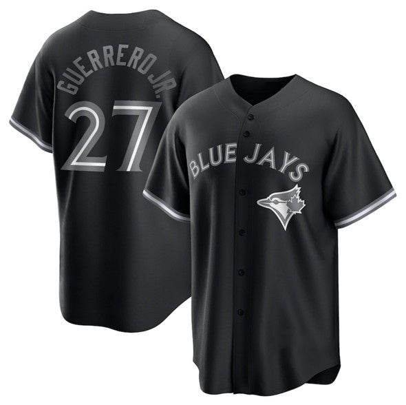 seanshop   Toronto Blue Jays #27 Vladimir Guerrero Jr. Black  Lights Out Limited Stitched Jersey