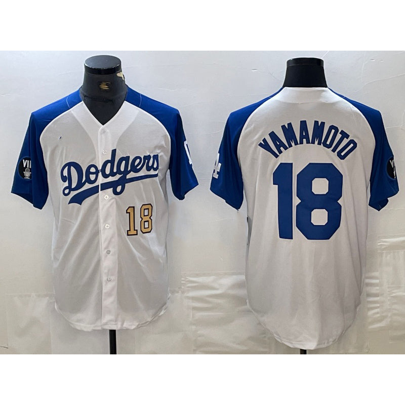 seanshop Los Angeles Dodgers #18 Yoshinobu Yamamoto Number White Blue  Fashion Stitched Cool Base Limited Jerseys
