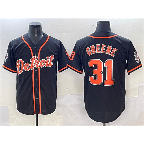 seanshop Detroit Tigers #31 Riley Greene Black  With Patch Cool Base Stitched Jersey