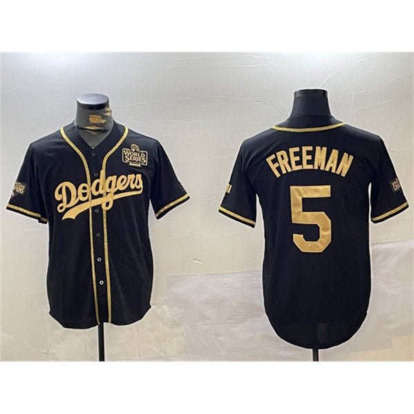 seanshop Los Angeles Dodgers #5 Freddie Freeman Black Gold  2024 World Series Patch And Champions Patch Cool Base Stitched Jersey