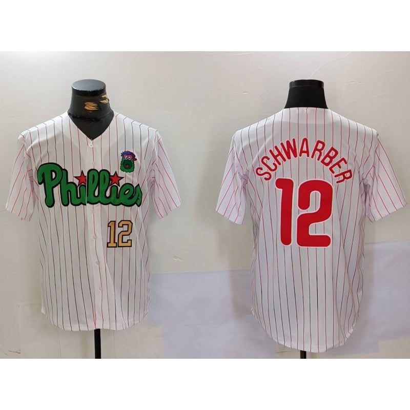 seanshop  Philadelphia Phillies #12 Kyle Schwarber White Green  Cool Base Stitched Jerseys