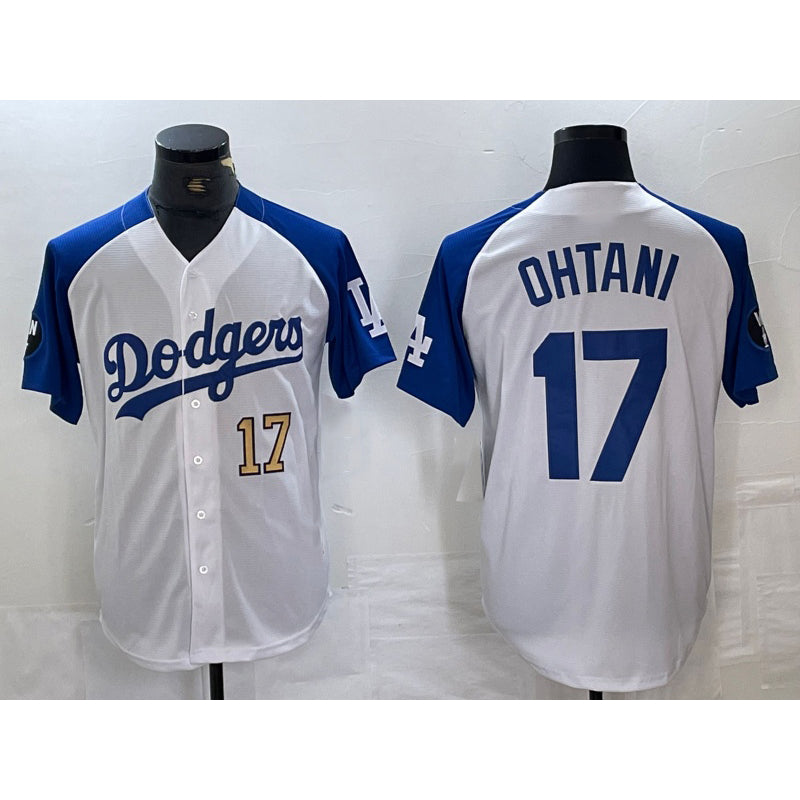seanshop Los Angeles Dodgers #17 Shohei Ohtani Number White Blue  Fashion Stitched Cool Base Limited Jersey 2